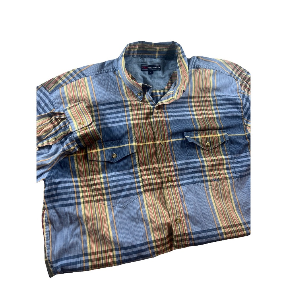 Roper Men's XL L/S Multicolor‎ Western Button Down Heavyweight Shirt EUC